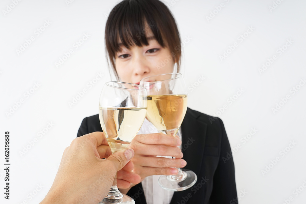 Woman drinking Alcoholics with suit Woman drinking Alcoholics with suit