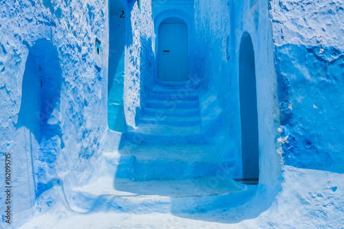 blue stairs in the streets of chefchaouen - morocco © Morocko