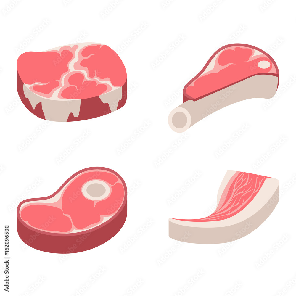 Beef steak raw meat food red fresh cut butcher uncooked chop barbecue bbq slice ingredient vector illustration Beef steak raw meat food red fresh cut butcher uncooked chop barbecue bbq slice ingredient vector illustration