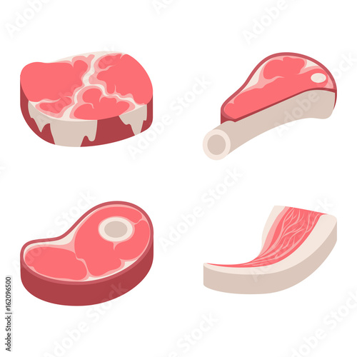 Beef steak raw meat food red fresh cut butcher uncooked chop barbecue bbq slice ingredient vector illustration
