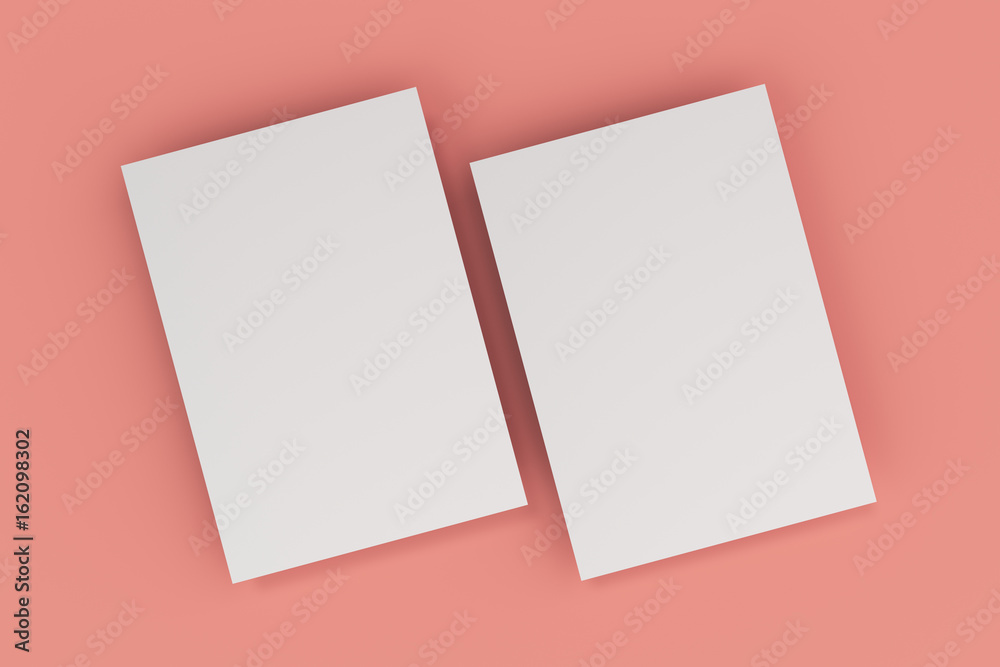 Blank white flyer mockup on red background Blank white flyer mockup on red background