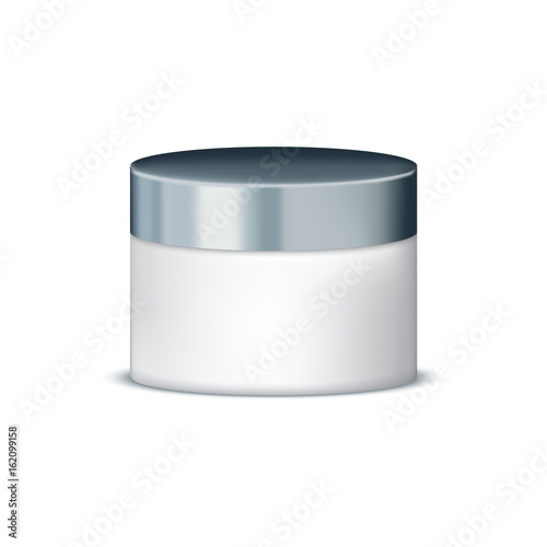 Cosmetic packaging with metal cover. Cosmetic package for cream. Vector template for design.