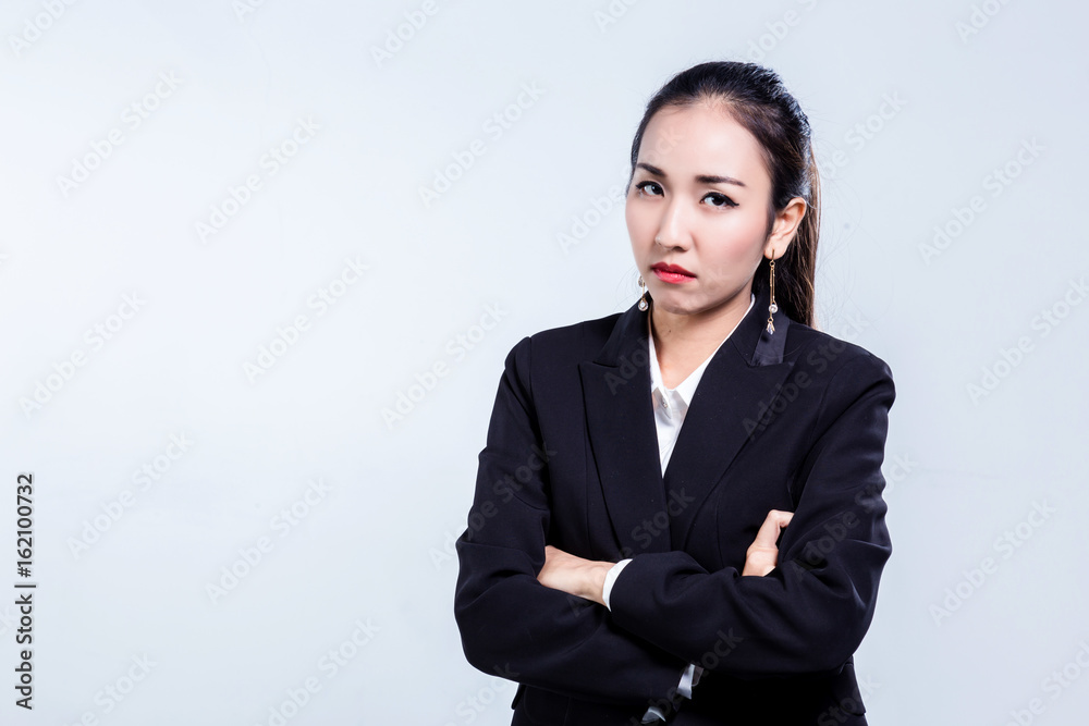 asian business woman in suit unhappy emotion isolate white background asian business woman in suit unhappy emotion isolate white background