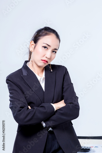 asian business woman in suit unhappy emotion isolate white background
