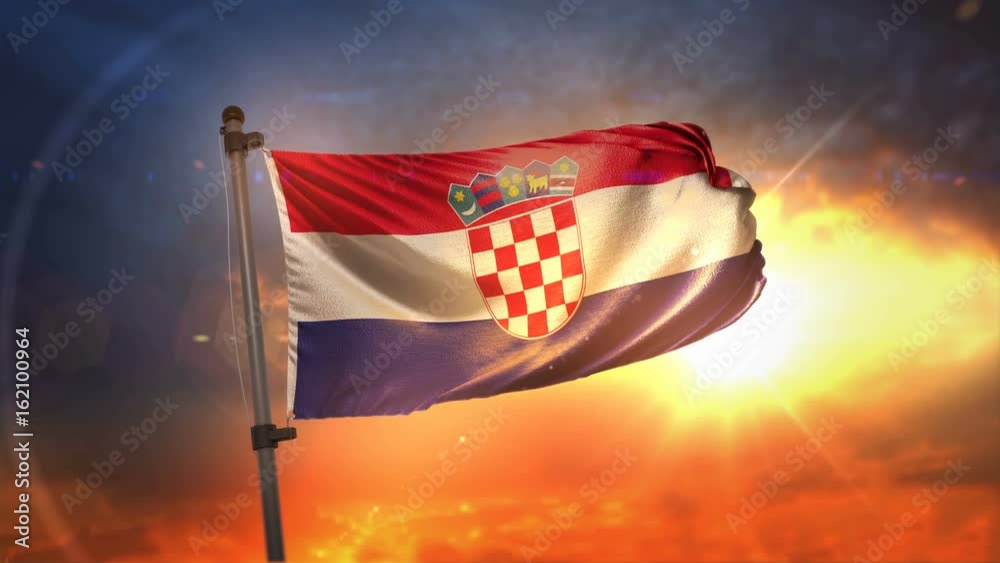 Croatia Flag Backlit At Beautiful Sunrise Loop Slow Motion 4K