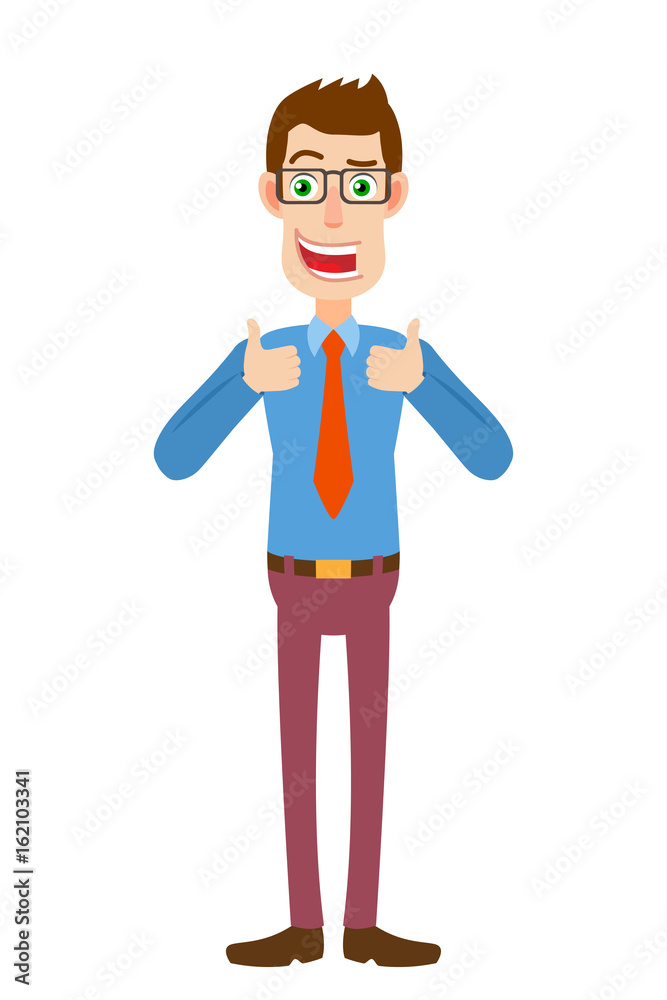 Businessman showing thumb up