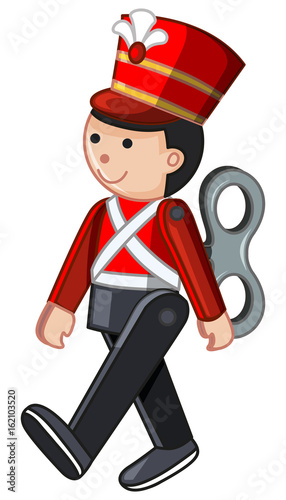 Toy soldier walking on white background