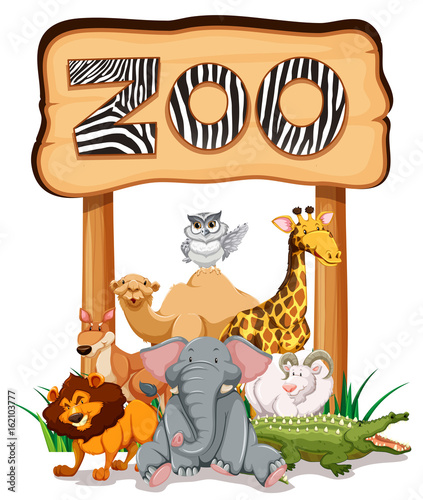 Wild animals under the zoo sign