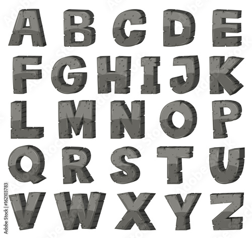 Rock alphabets on white background