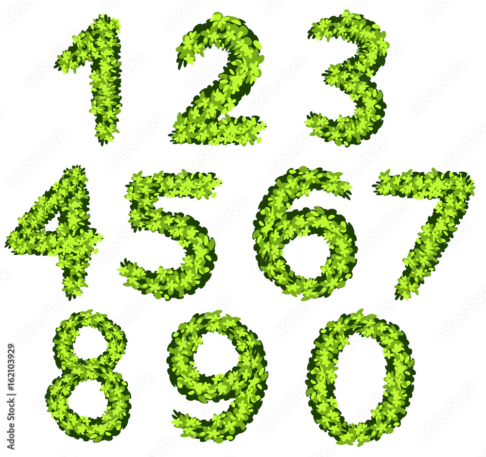 Font design for numbers with grass texture Font design for numbers with grass texture
