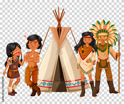 Native American family and teepee