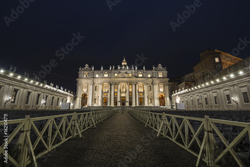 Facade of St. Peter's Basilica at night, Vatican city © respiro888