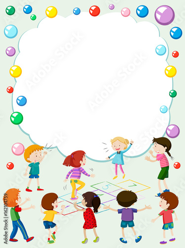 Border template with kids playing hopscotch
