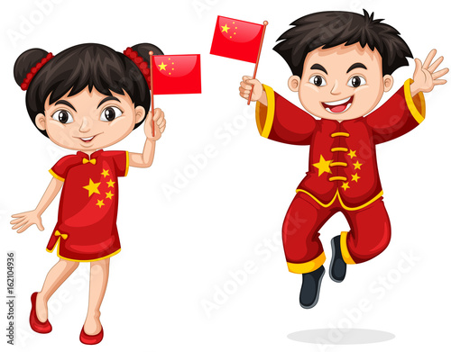 Chinese kids holding flag