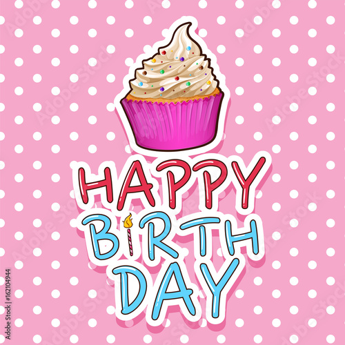 Card template for birthday with cupcake
