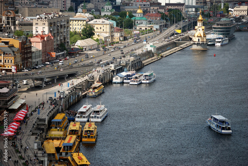 River Dnieper and river trams in the capital of Ukraine Kiev