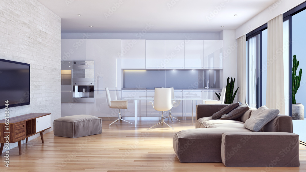 Modern living room. 3D rendering