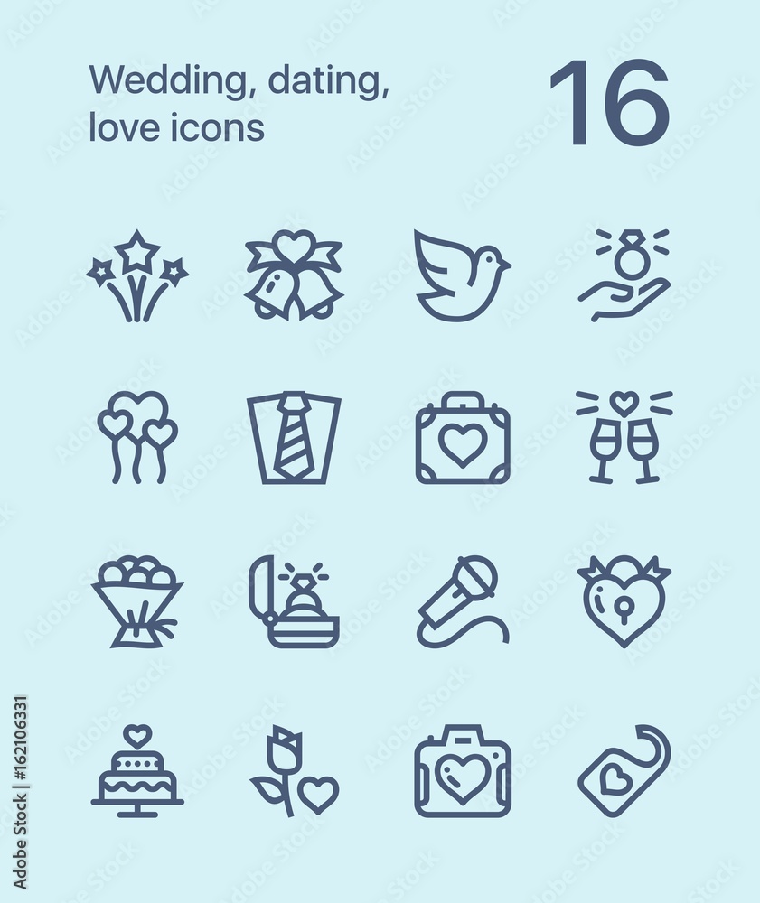 Outline Wedding, dating, love icons for web and mobile design pack 3