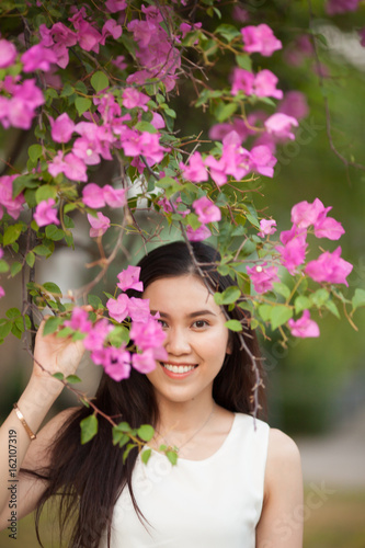 Thai pretty woman enjoying a freshness natural