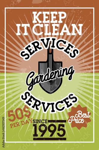 Color vintage gardening services banner