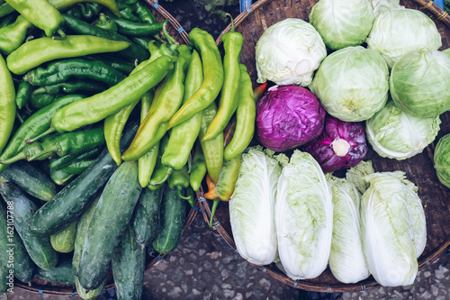 vegetables and fruits at the morning market in Luang Prabang, Laos.