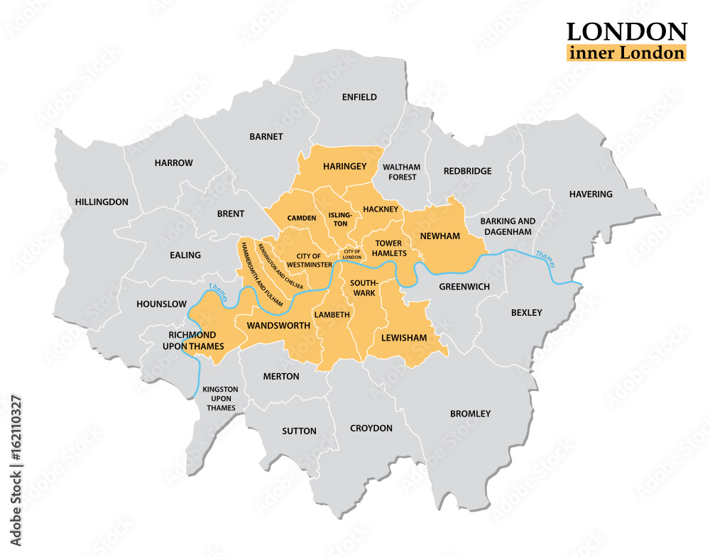 Fototapeta premium Administrative and political map of inner London, Statistical definition