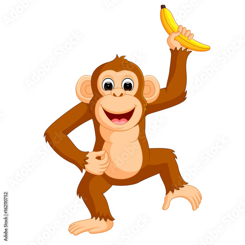  Cute monkey cartoon eating banana