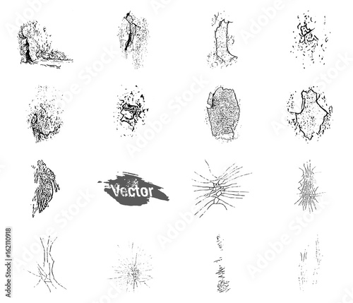 Set von Vektor Grunge Texturen, isoliert auf weißem Hintergrund