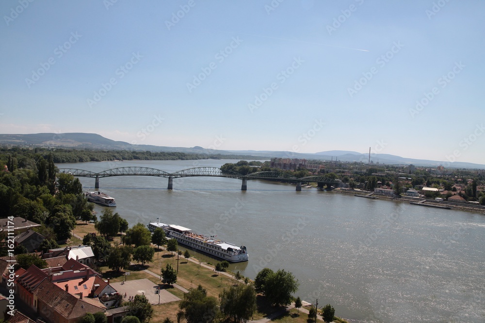 Danube river and bridge near Esztergom town