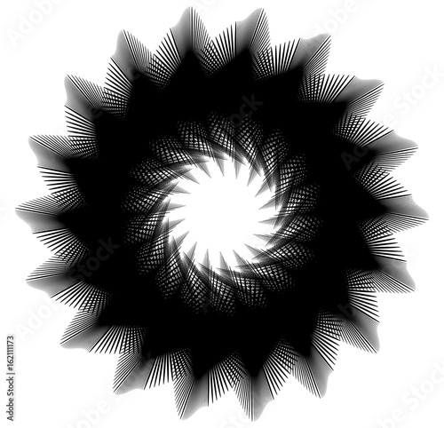 Geometric spiral element series. Abstract swirl, twirl graphics with rotating radial lines