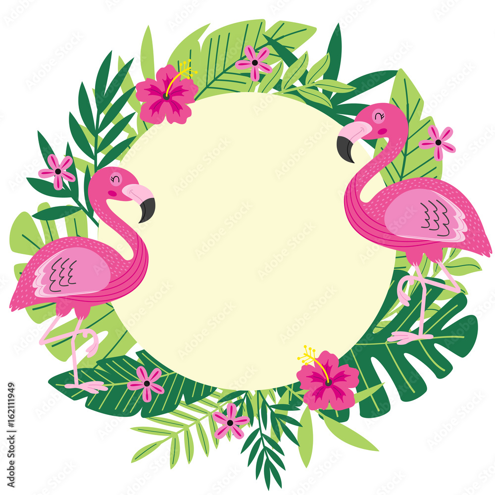 Fototapeta premium tropical frame with flamingo - vector illustration, eps 