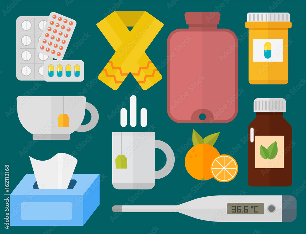 Influenza and cold themed design elements in trendy flat design health medical disease vector Influenza and cold themed design elements in trendy flat design health medical disease vector
