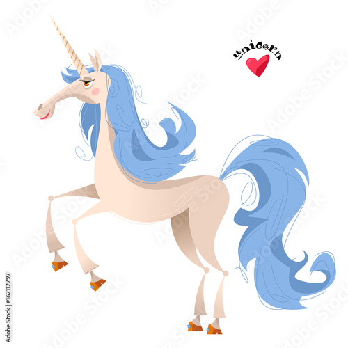 Magical unicorn with blue mane.