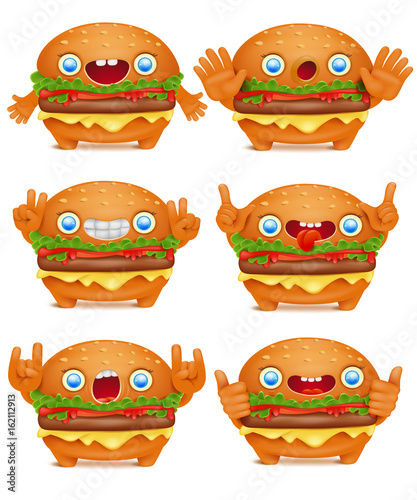 Burger emoticon cartoon character collection.