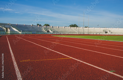 Running track in sport and athletics stadium.