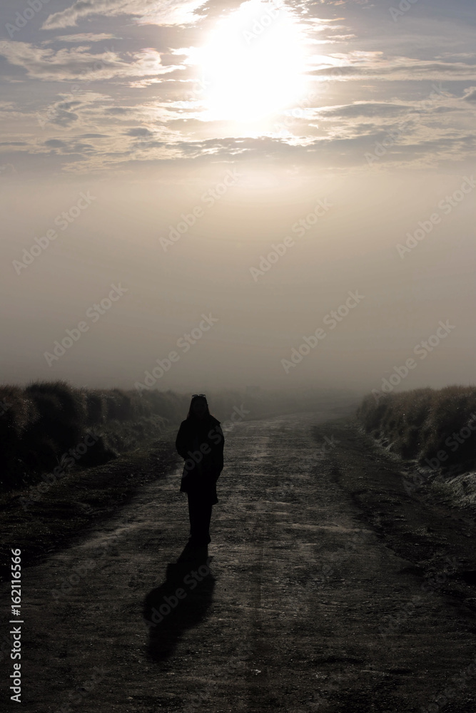 girl walking in the sunset (end of world)
