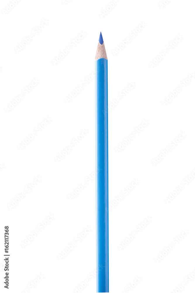 Blue pencil for drawing on a white background
