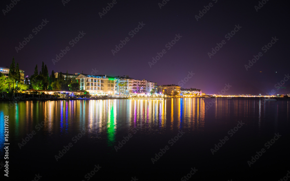 View over the beach coast of Marmaris in Turkey at dusk