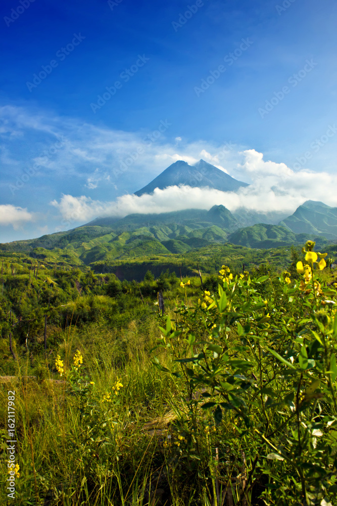 Mount Merapi in Yogyakarta, Indonesia Volcano Landscape View