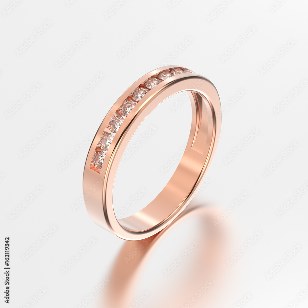 3D illustration rose gold ring with diamonds with reflection 3D illustration rose gold ring with diamonds with reflection