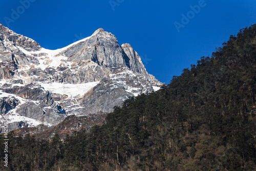 Mountain with little snow on the top sunlight in the morning at Lachen in North Sikkim  India.