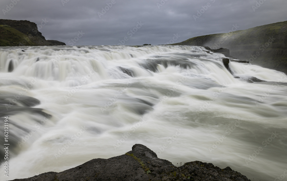 Gullfoss Waterfall with Mountains in Iceland