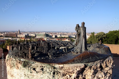 metallic allegoric statues of Peszt and Buda in Budapest