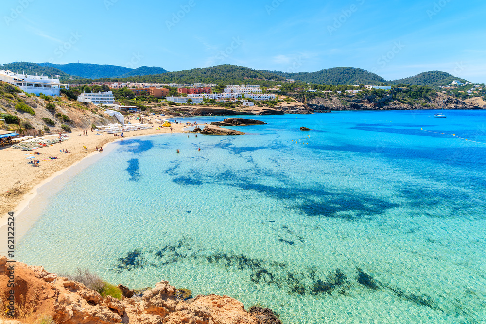 View of Cala Tarida bay and beach, Ibiza island, Spain