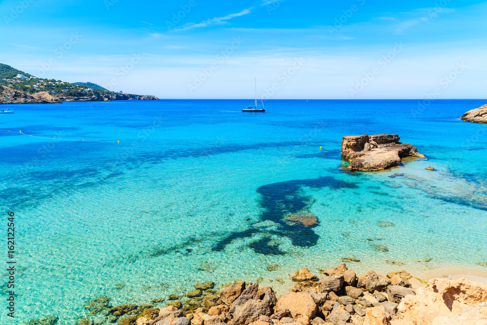 Beautiful coast and sea in Cala Tarida, Ibiza island, Spain