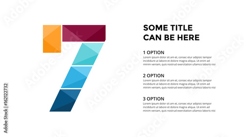Vector alphabet infographic. Presentation slide template. Business font concept with number 7 and place for your text. 16x9 aspect ratio.