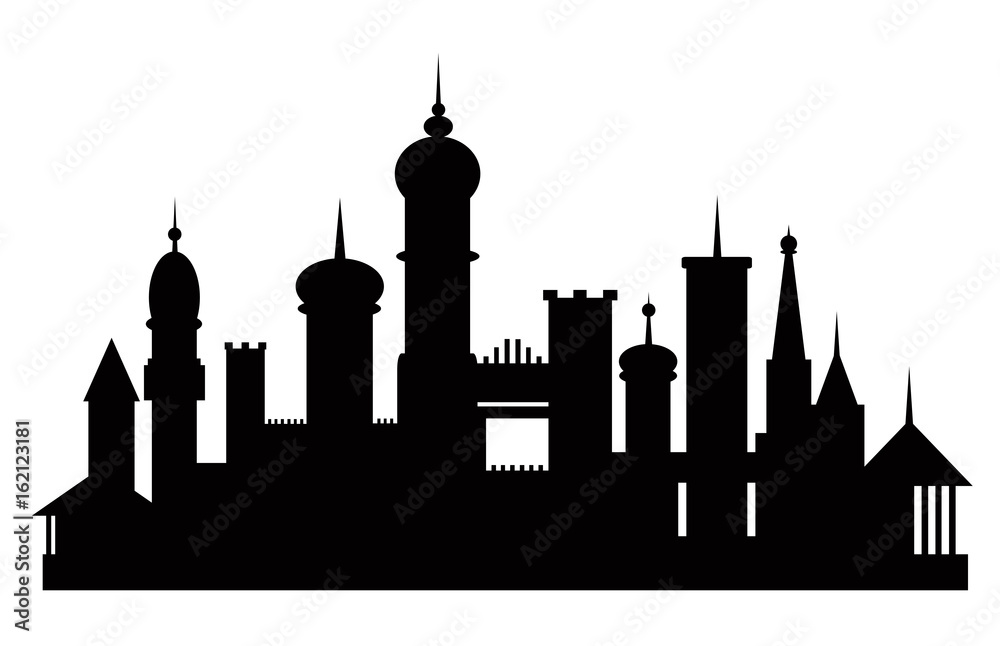 The silhouette of the city. Temples, buildings isolated on white