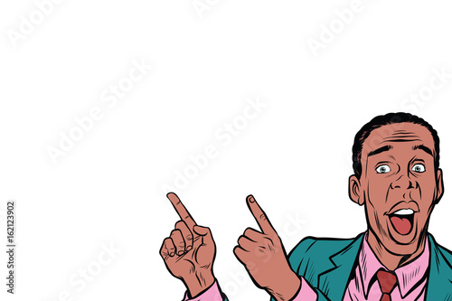 African American businessman indicates