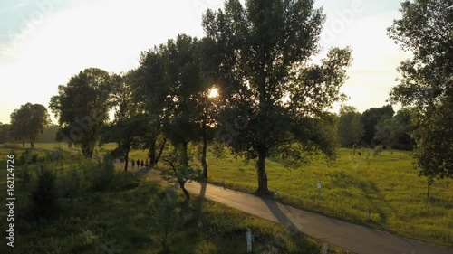 flight of the drone over the fields and rivers photo