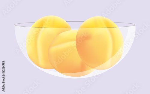 Yellow orange apricots in transparent vase isolated background close up cutout 